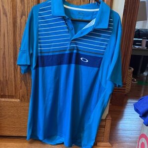 Oakley Men's Polo Shirt in Blue with Stripes